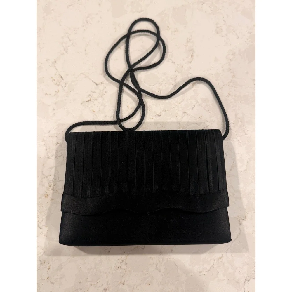 Sasha New York Vintage Black Satin Pleated Evening Crossbody‎ Bag Formal Clutch